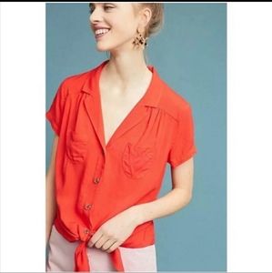 Maeve Anthropologie Red Bateau Button Down Top